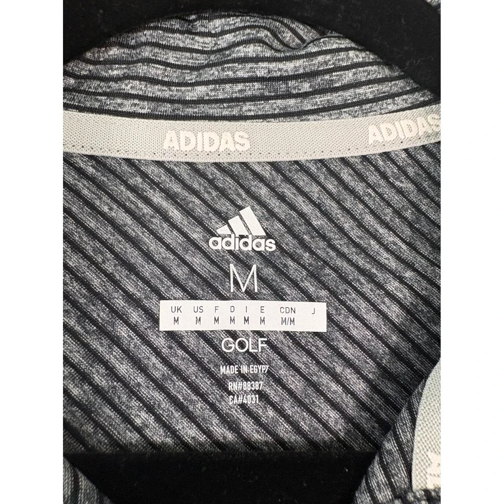Adidas Polo Shirt Men Medium Gray Golf Striped Short Sleeve Performance Athletic